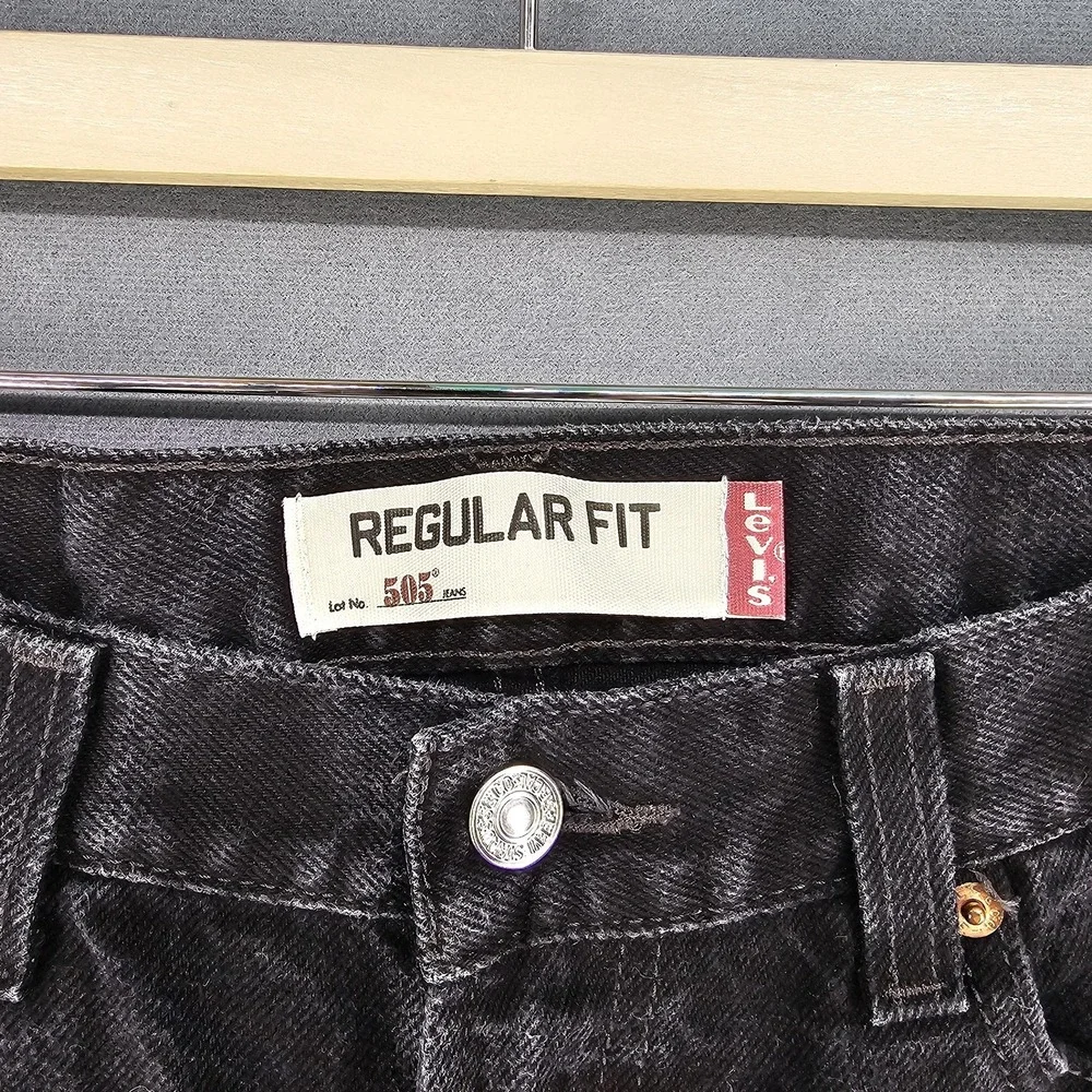 Levis 505 Jeans Mens 33x23 Black Denim‎ Regular Fit Straight Leg